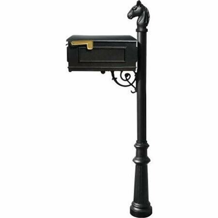 GRANDOLDGARDEN Mailbox System with Post Fluted Base & Horsehead Finial Black GR2474273